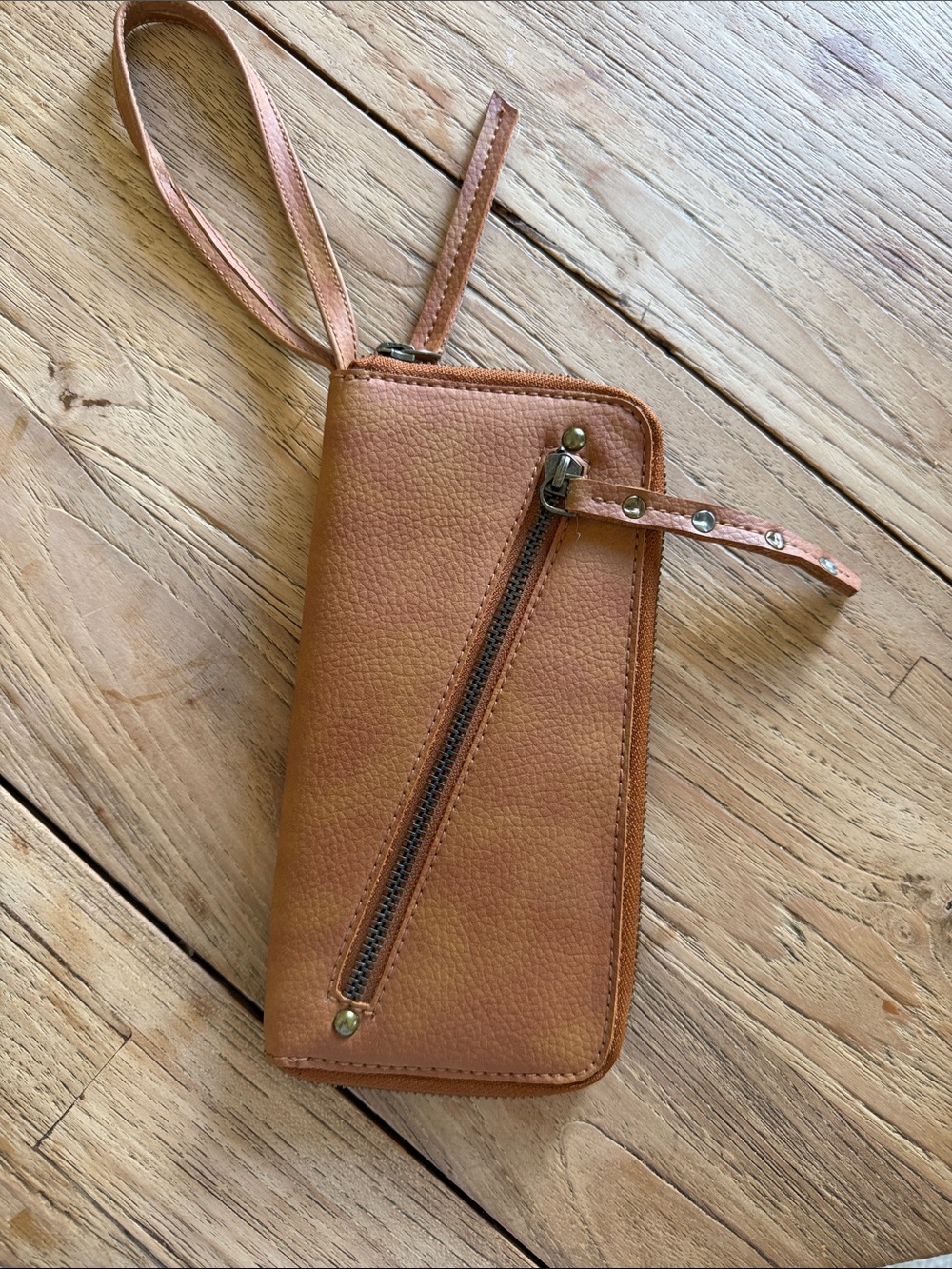 Free People Tan Zip-Around Wristlet Wallet